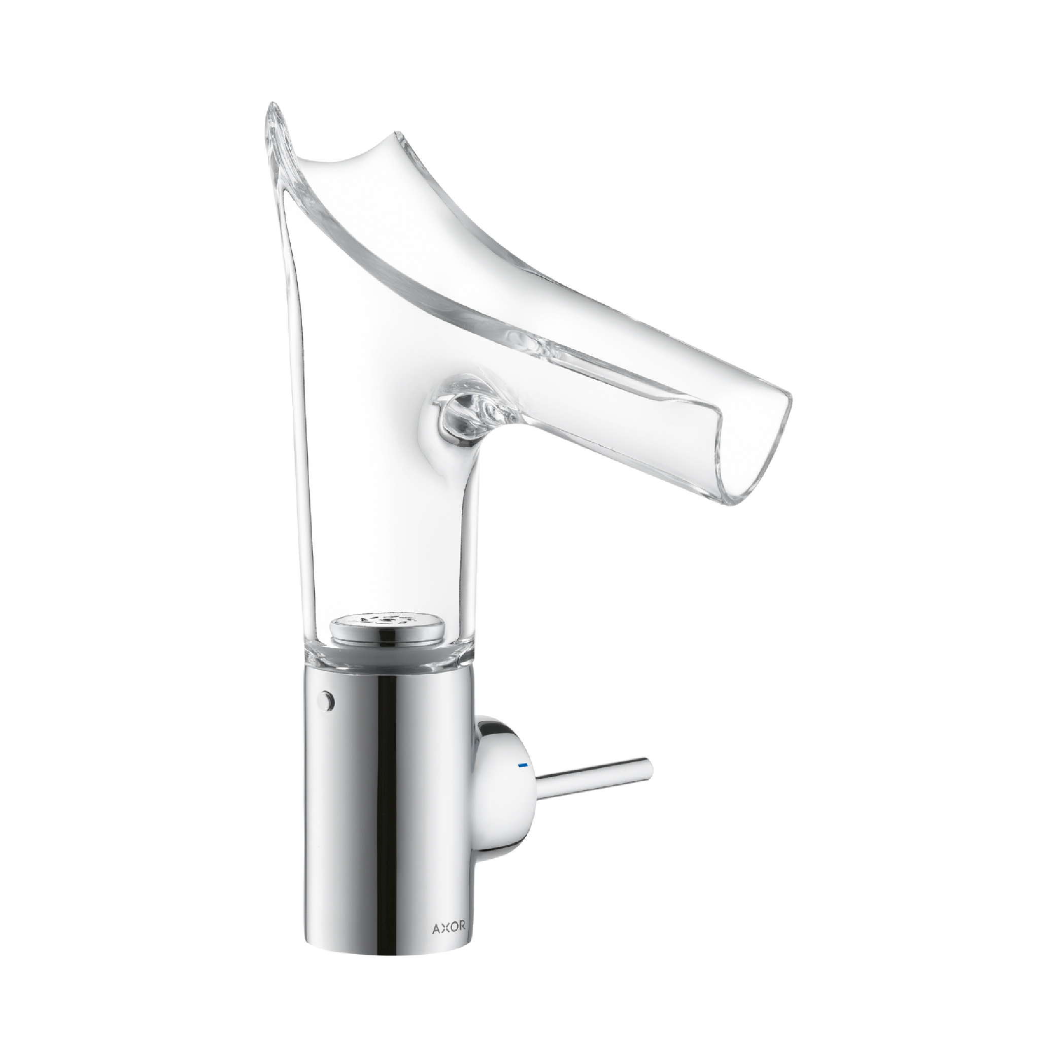 Axor-12112000-01.jpg AXOR STARCK V SINGLE LEVER BASIN MIXER 140 W/ GLASS SPOUT 12112000 - Image 1