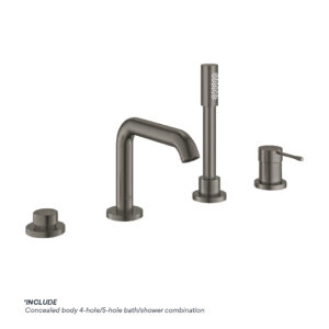 GROHE ESSENCE 4-HOLE S-LEVER BATH COMBINATION, BRUSHED HARD GRAPHITE WITH CONCEALED BODY 19578AL1
