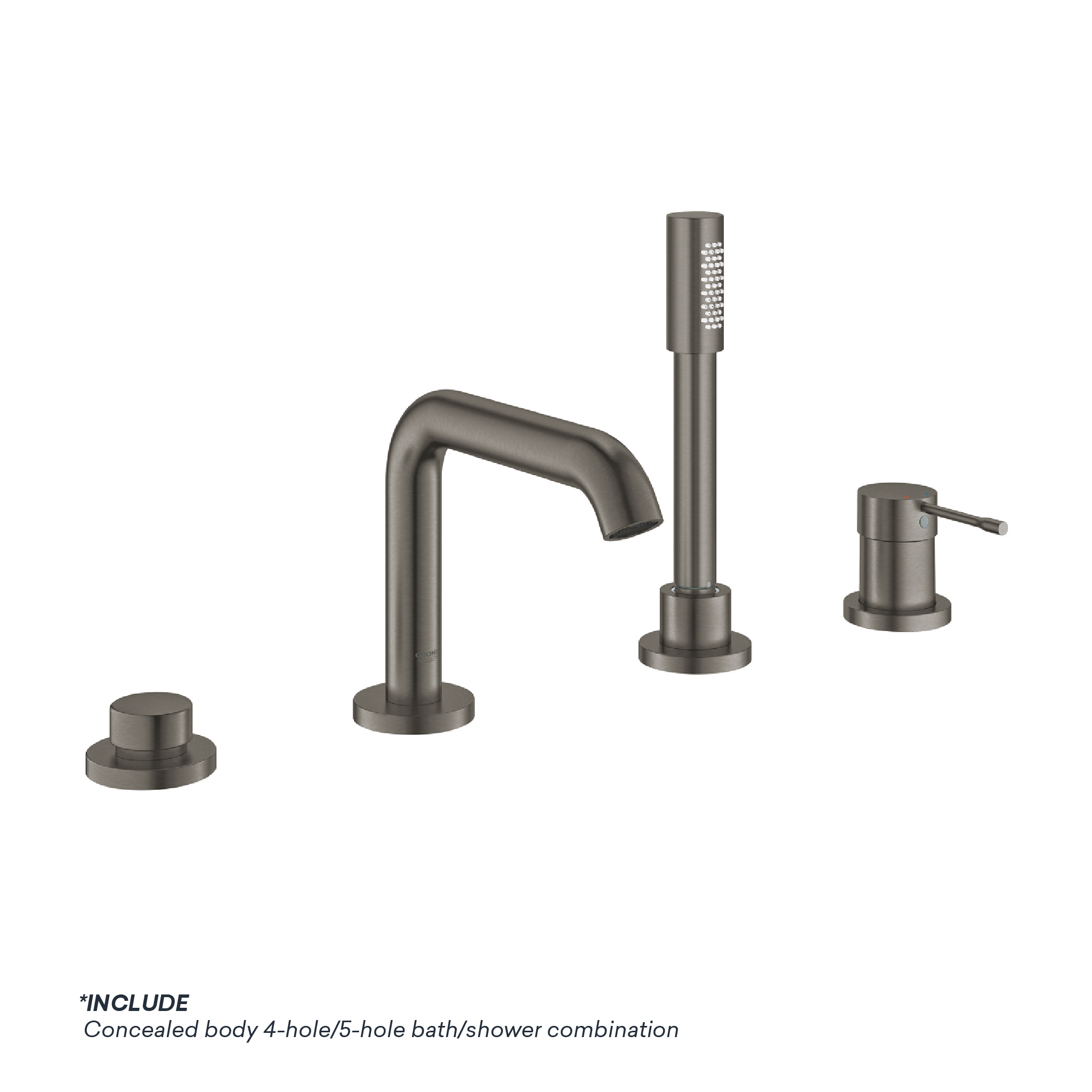 E-Com WEB - GROHE 3_19578AL1 + 29037000-01 GROHE ESSENCE 4-HOLE S-LEVER BATH COMBINATION, BRUSHED HARD GRAPHITE WITH CONCEALED BODY 19578AL1 - Image 1