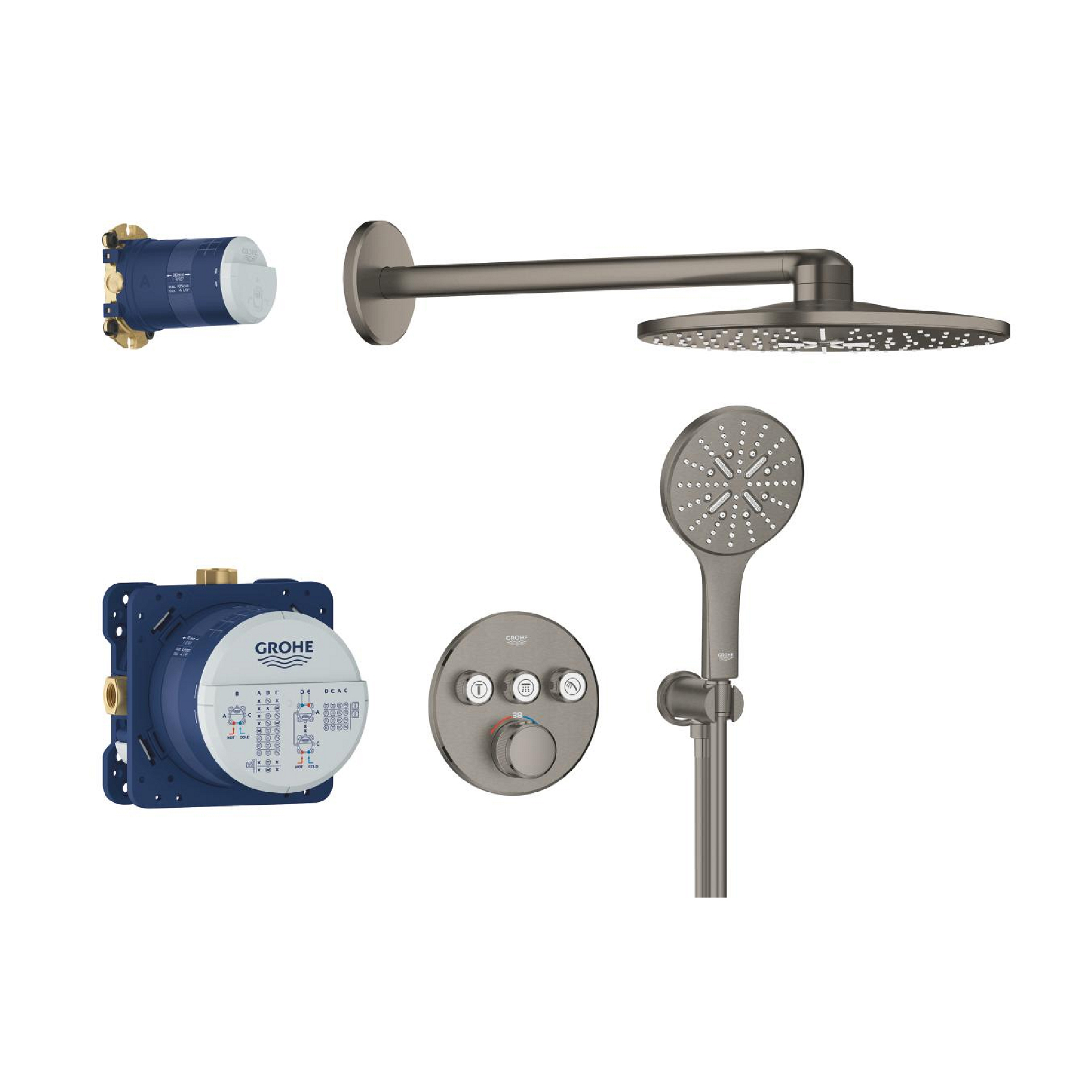 Grohe-34863AL0-01-1.jpg GROHTHERM SMARTCONTROL ROUND CONCEALED 3 FUNCT SHOWER SYSTEM 310, BRUSHED HARD GRAPHITE 34863AL0 - Image 1