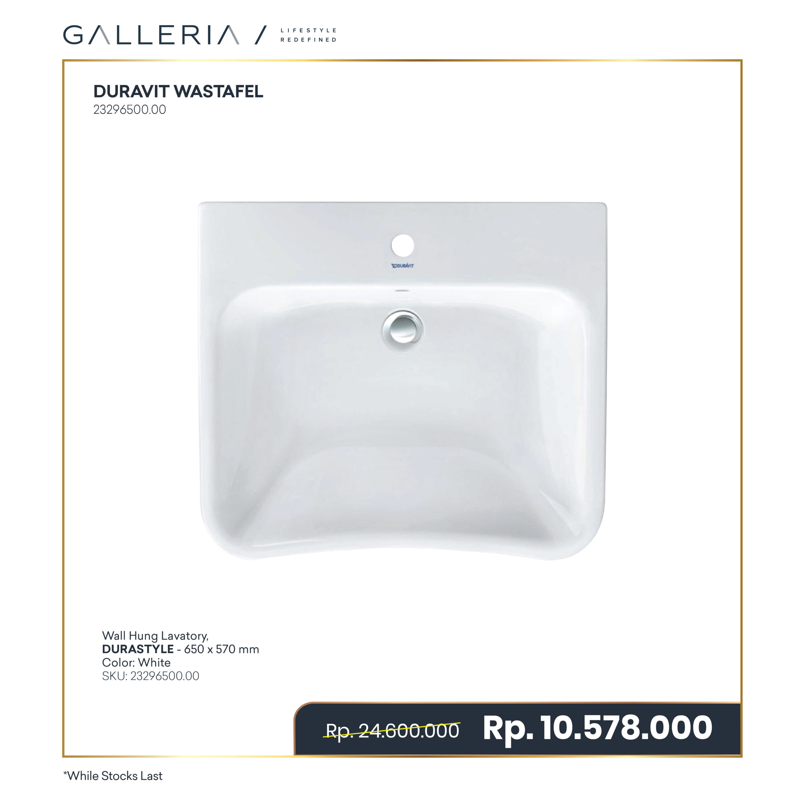 Special Price-06 DURAVIT WALL-HUNG LAVATORY DURASTYLE 23296500.00 - Image 1