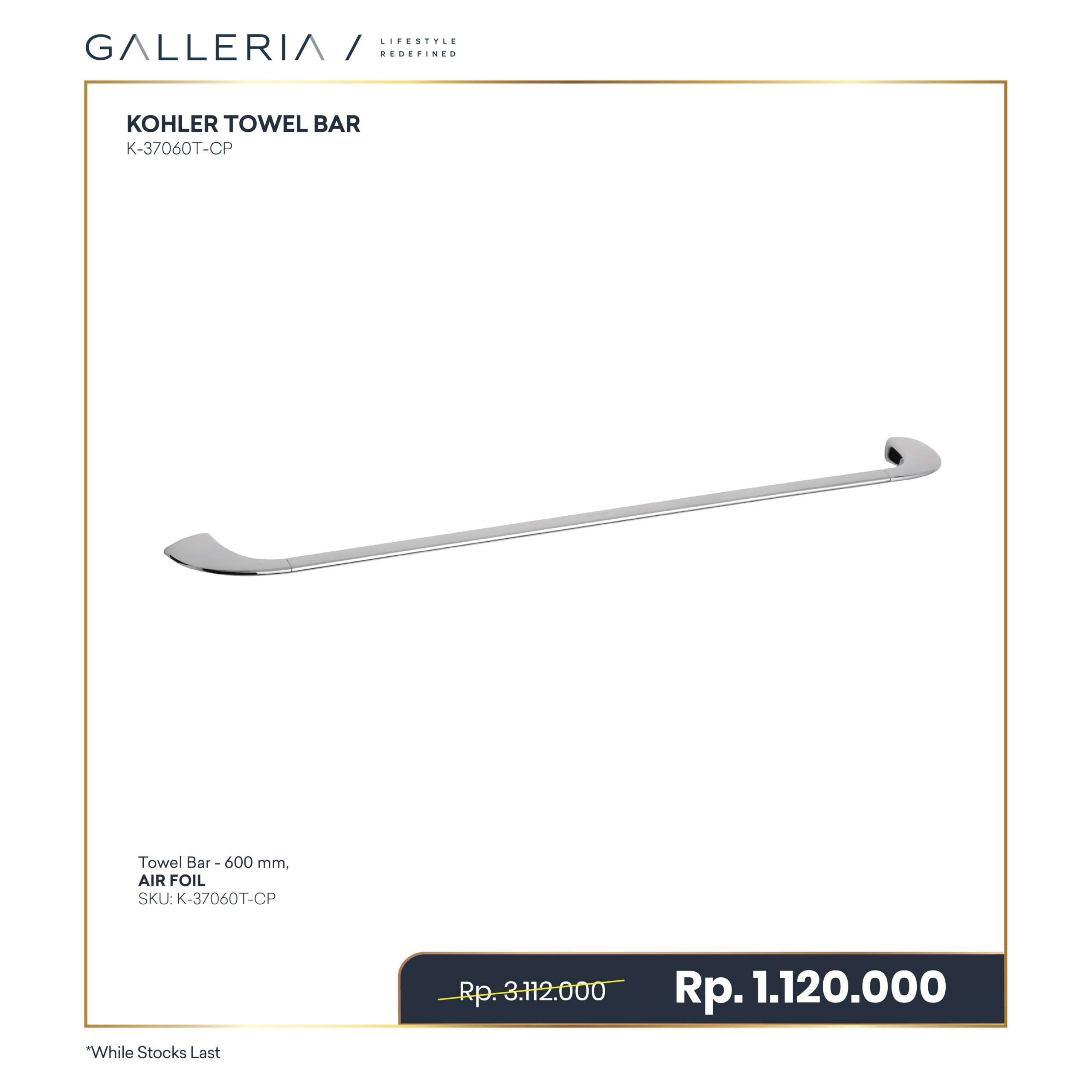 Special Price-18 KOHLER AIRFOIL 24" TOWEL BAR - Image 1