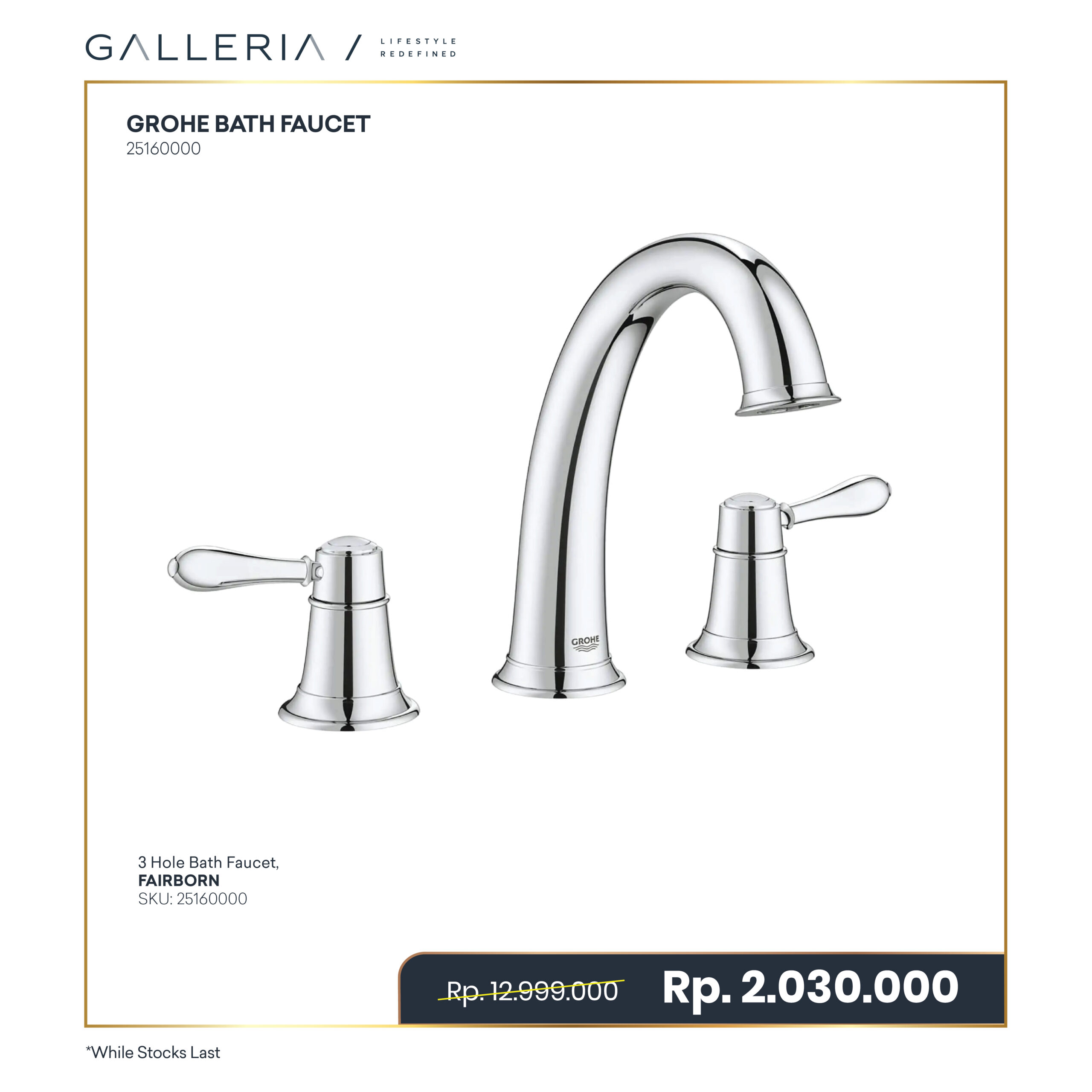 Special Price-21 GROHE FAIRBORN 3 HOLE BATH 25160000 - Image 1